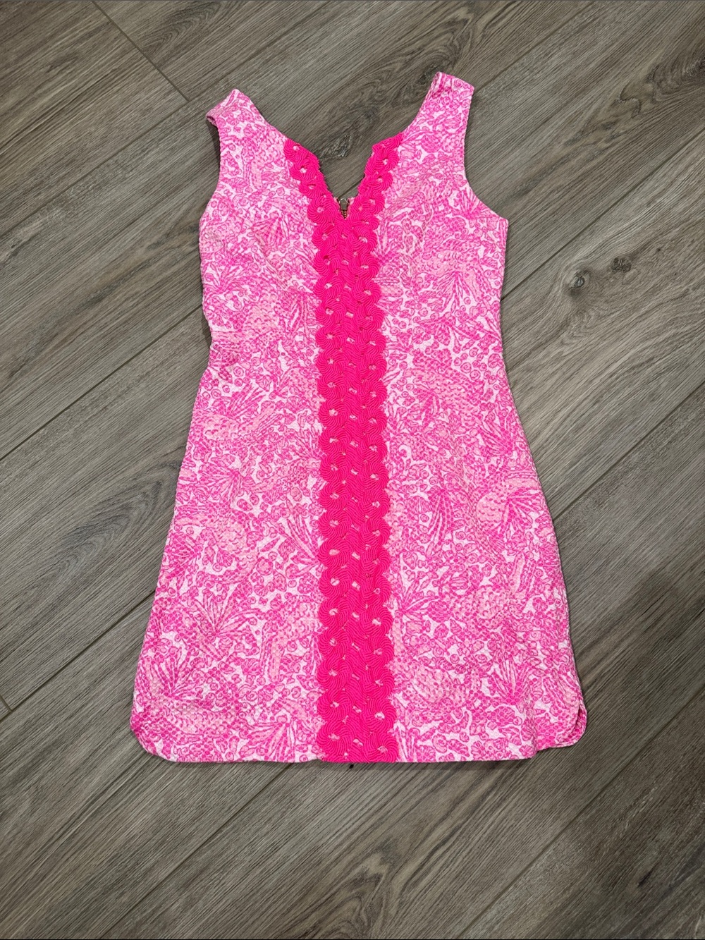 Lilly Pulitzer Pink Printed Sleeveless Mini Dress with Crochet Center
